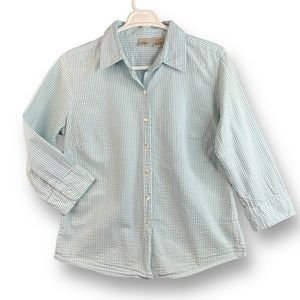 L.L. Bean Womens Shirt Seersucker Button Up Green Striped Size Small